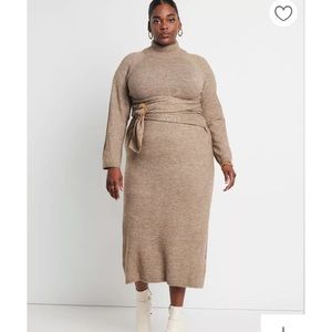 Eloquii Tan Belted Sweater Dress
